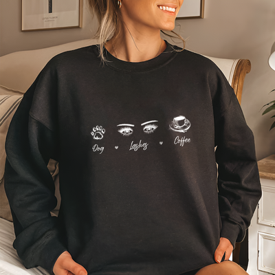 Lash Artist Sweatshirt, Dog x Lashes x Coffee Sweatshirt, Gift for Lash tech