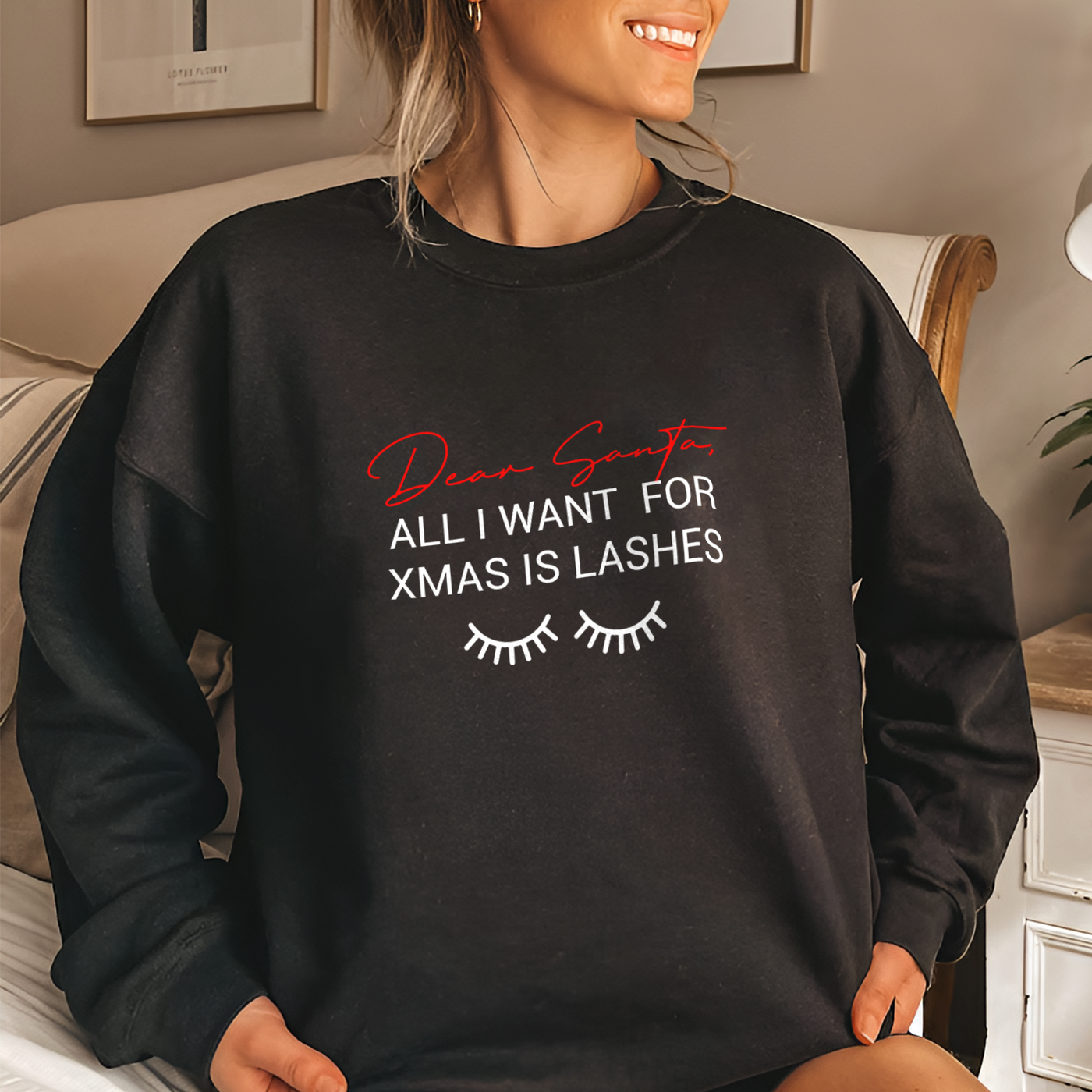 Lash Artist Sweatshirt, Dear Santa, All I Want For Christmas Is Lashes, Gift for Lash tech