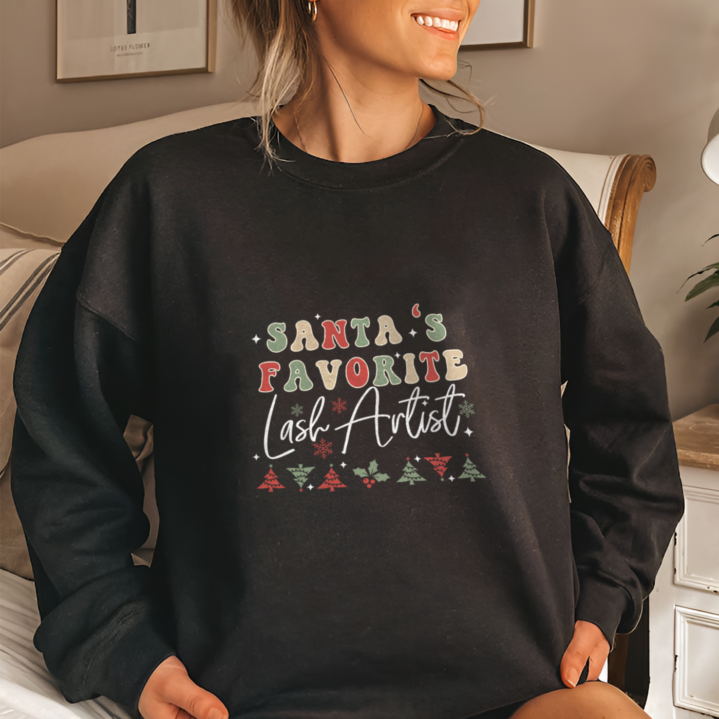 Lash Artist Sweatshirt, Santa’s Favorite Lash Artist, Gift for Lash tech