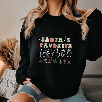 Lash Artist Sweatshirt, Santa’s Favorite Lash Artist, Gift for Lash tech