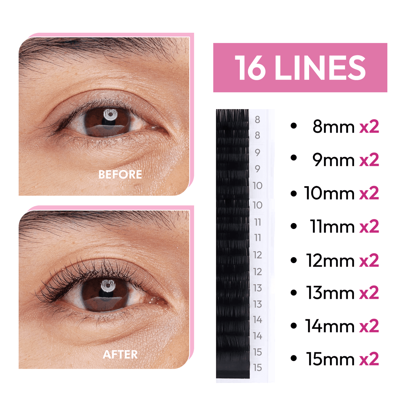 Cashmere Eyelash Extensions Tray | 0.07 | Mix lengths 8-15mm | 16 lines - Eyesy Lash